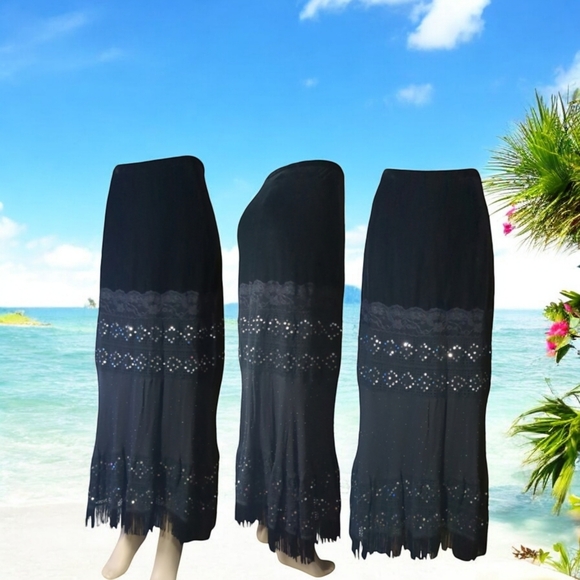 Michelle Antonelli Luxury Black Embellished Maxi Skirt Size M. - Picture 6 of 16
